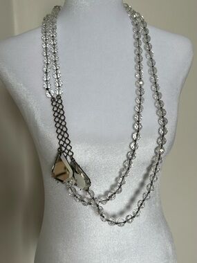 Gerard Yosca Heavy Clear Crystal Bead Long Necklace with Faceted Pendants
